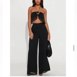 NEW Fashion Nova Elegant Black Wide Leg Pant Set
